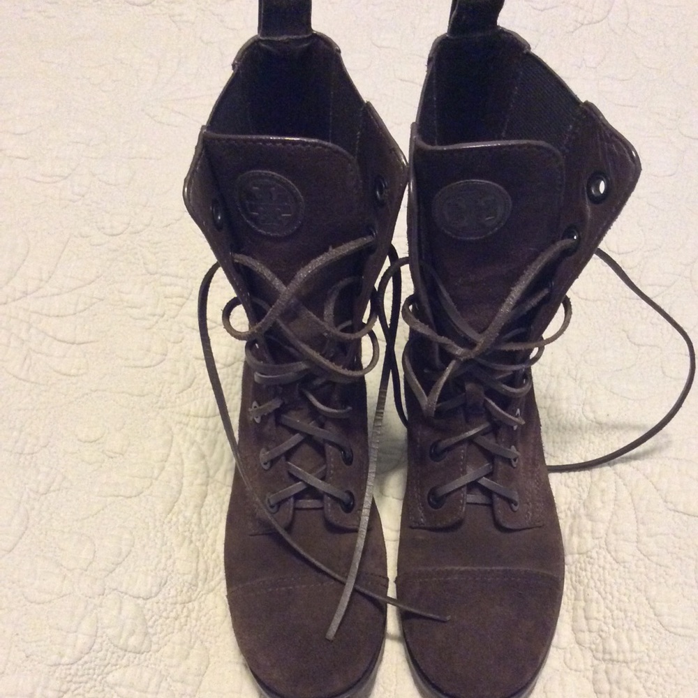 Tory Burch suede leather combat boots.